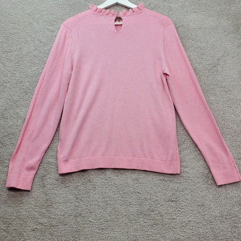 J.Crew Sweater Womens Medium Pink Cotton Long Sleeve Ruffle Neck Keyhole Back - Picture 5 of 10